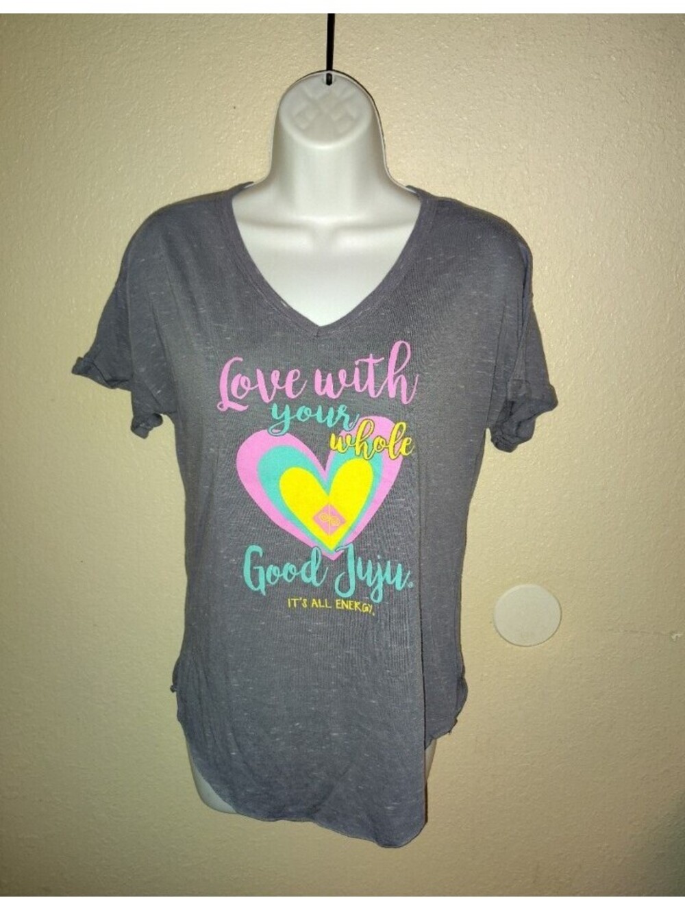 Blue 84 Love with Your Whole Good Juju Heart It's All Energy Top